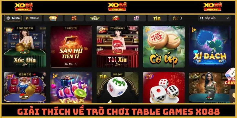 Giải thích về trò chơi table games XO88